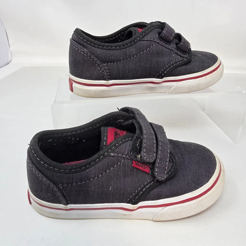 Vans Atwood Sneakers Toddler 8 Black Canvas Hook Loop Strap Good Condition